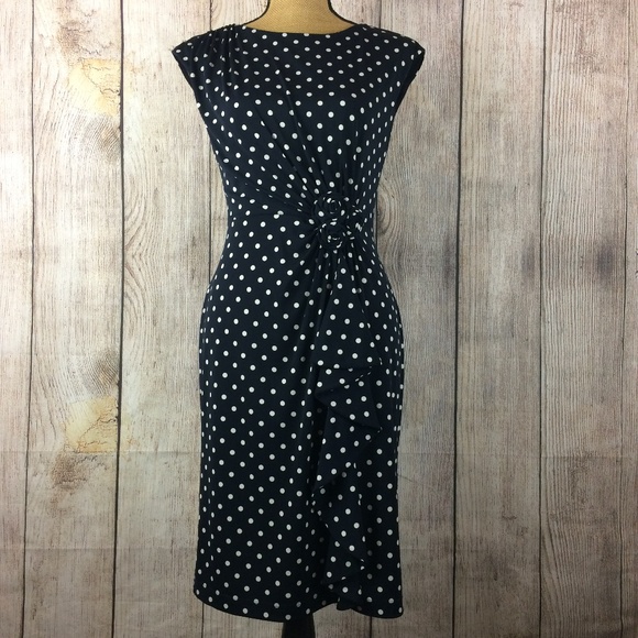 connected apparel Dresses & Skirts - Connected Apparel Ruched Navy Polka Dot Dress Sz 4